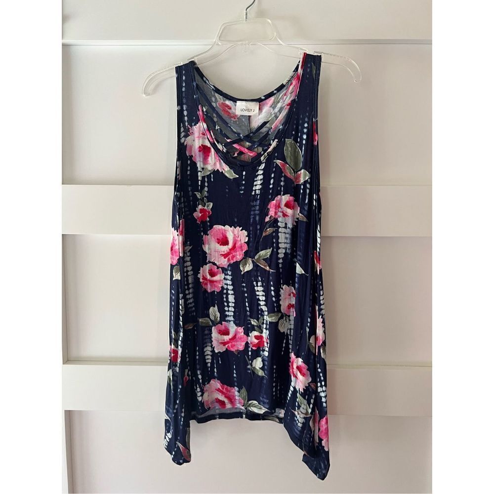 New Lovely J sleeveless  navy blue with pink flower